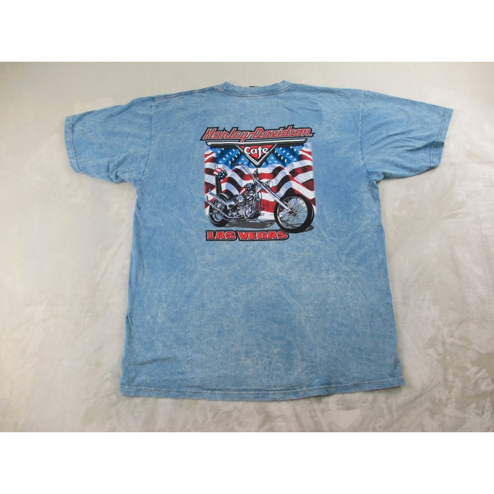 VINTAGE Harley Davidson Cafe‎ Shirt Mens Extra Large Blue Las Vegas Motorcycle
